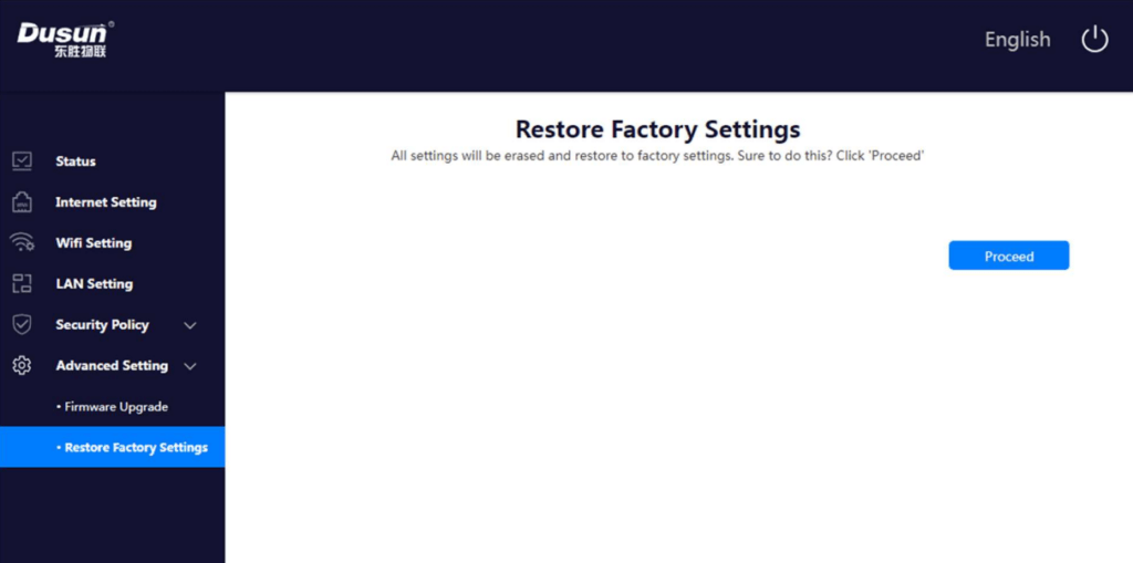 recover factory setting of iot gateway