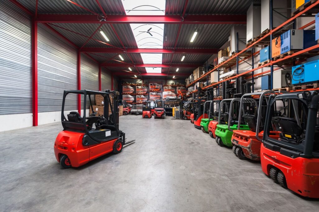 forklift machinery working in warehouse