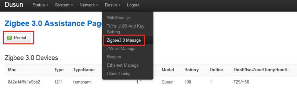 open the zigbee manage page